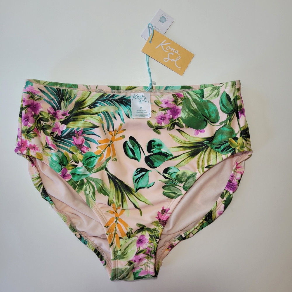 Kona Sol Floral Bikini Bottom - Green, Pink, Orange